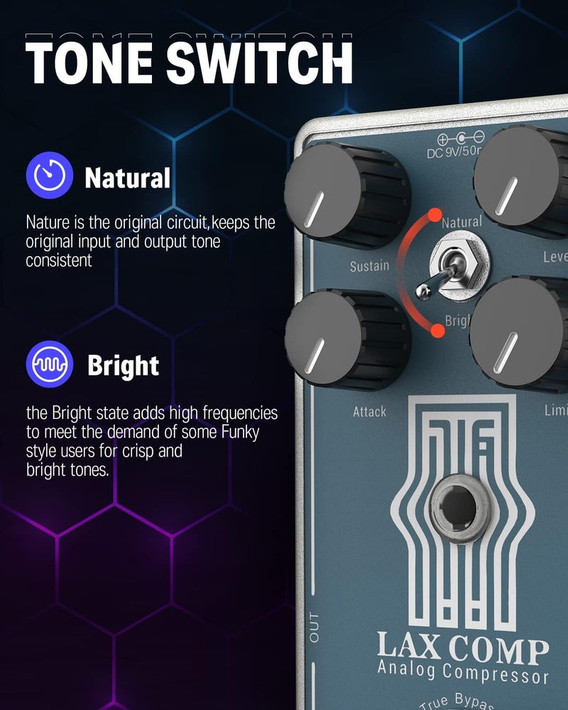 Donner Compressor Guitar Pedal, Lax Comp Compressor Pedal for Electric Guitar and Bass, Classic Peak Limiter Style Compressor with 2 Band EQ Boost Effect Pure Analog True Bypass - Image 2